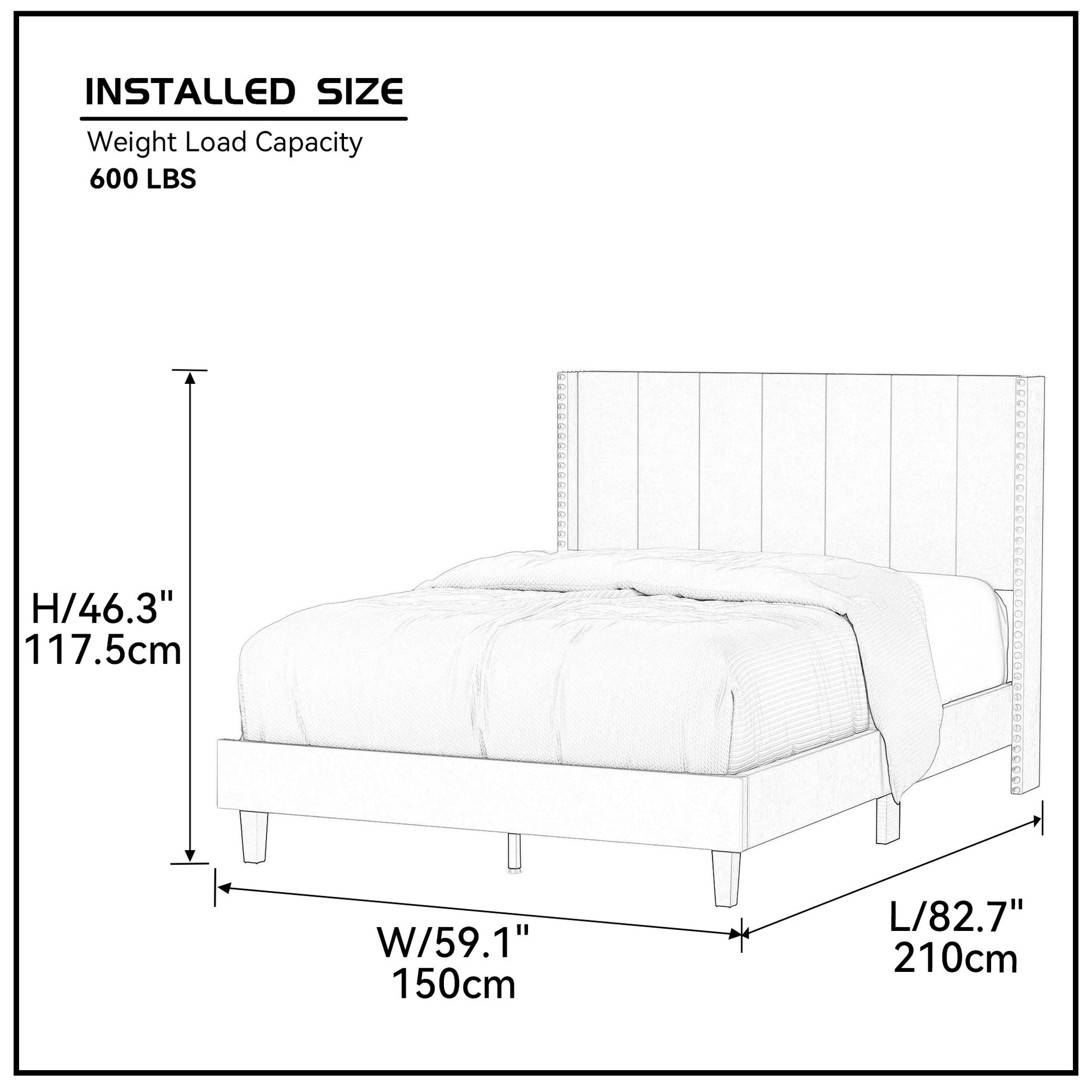 Velvet Upholstered Bed Frame With Vertical Channel Tufted Headboard,Modern Decorative Nailheads, Full Size Bed Frame Beige Beige Solid Wood