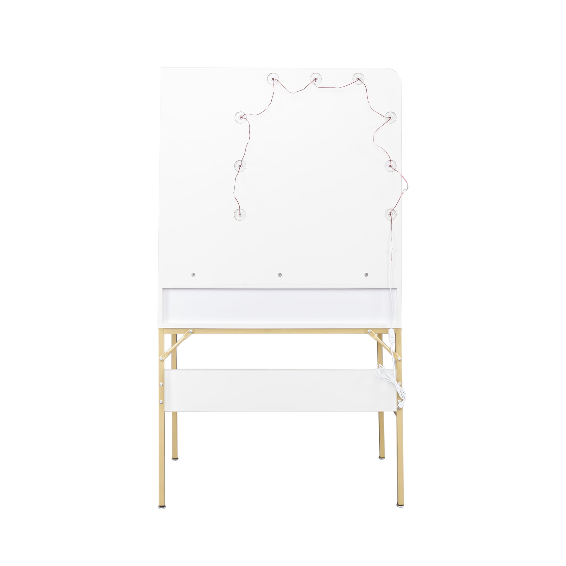 White Modern Simple Vanity With Stool, Solid Metal Frame Construction, 9 Led Lights Illuminate Makeup Mirror, Adjustable Brightness White Particle Board Mdf