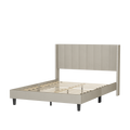 Queen Bed Frame Velvet Upholstered Bed Frame With Vertical Channel Tufted Headboard Beige Beige Solid Wood