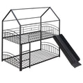 Twin Over Twin Metal Bunk Bed With Slide,Kids House Bed Black Black Metal