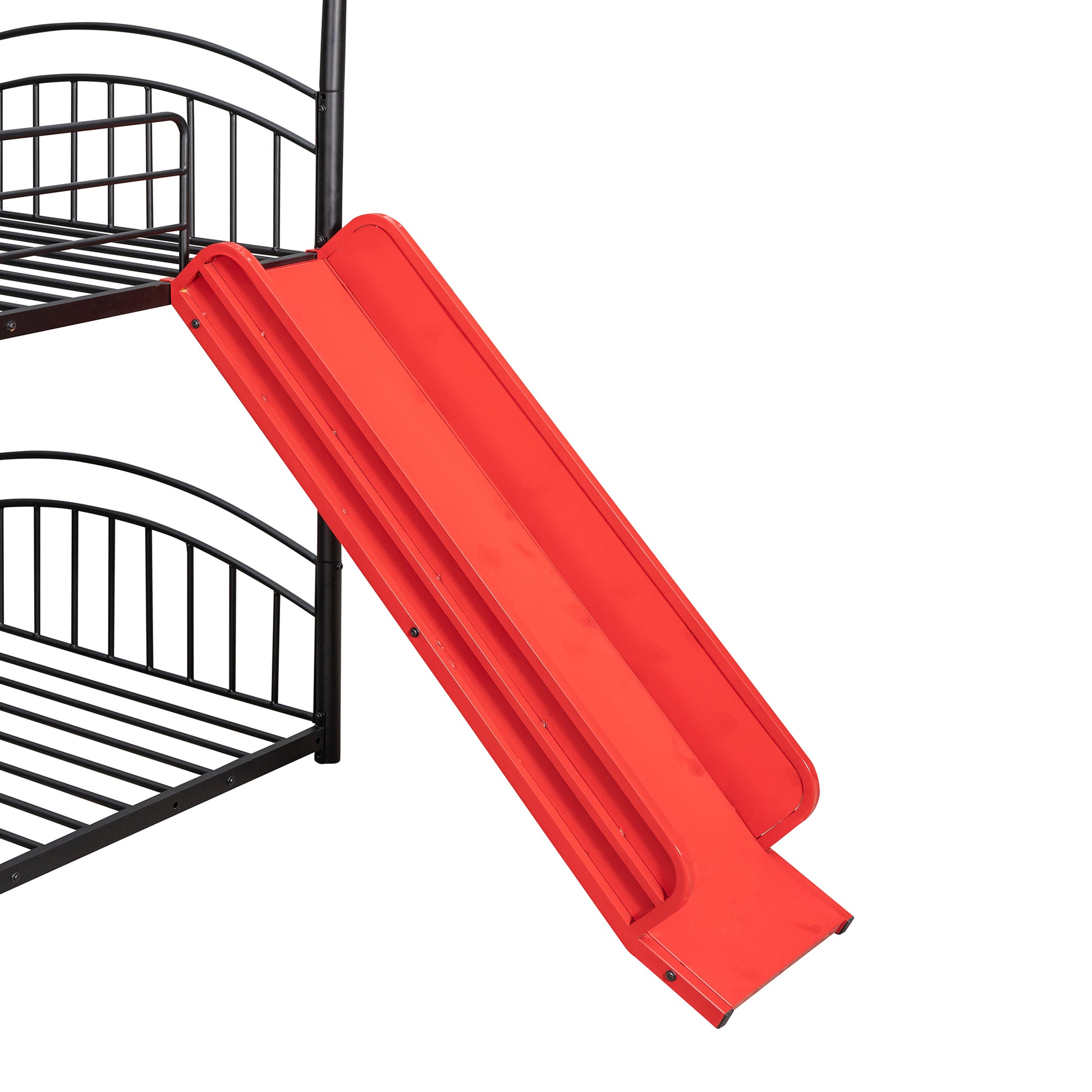 Twin Over Twin Metal Bunk Bed With Slide,Kids House Bed Black Red Twin Black Metal