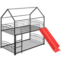Twin Over Twin Metal Bunk Bed With Slide,Kids House Bed Black Red Twin Black Metal