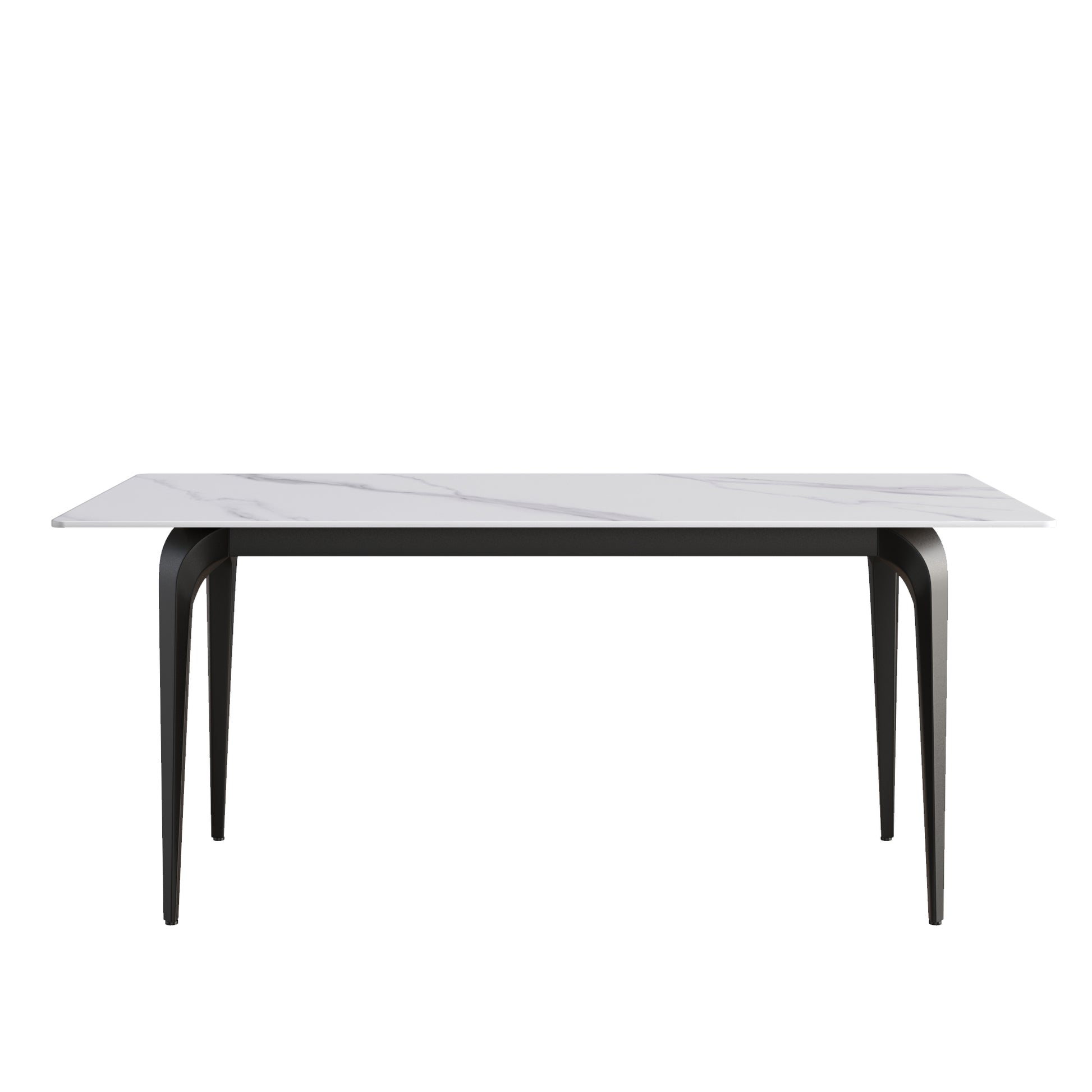 70.87" Modern Artificial Stone White Straight Edge Black Metal Leg Dining Table Can Accommodate 6 8 People White Metal Sintered Stone