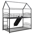 Twin Over Twin Metal Bunk Bed With Slide,Kids House Bed Black Black Metal