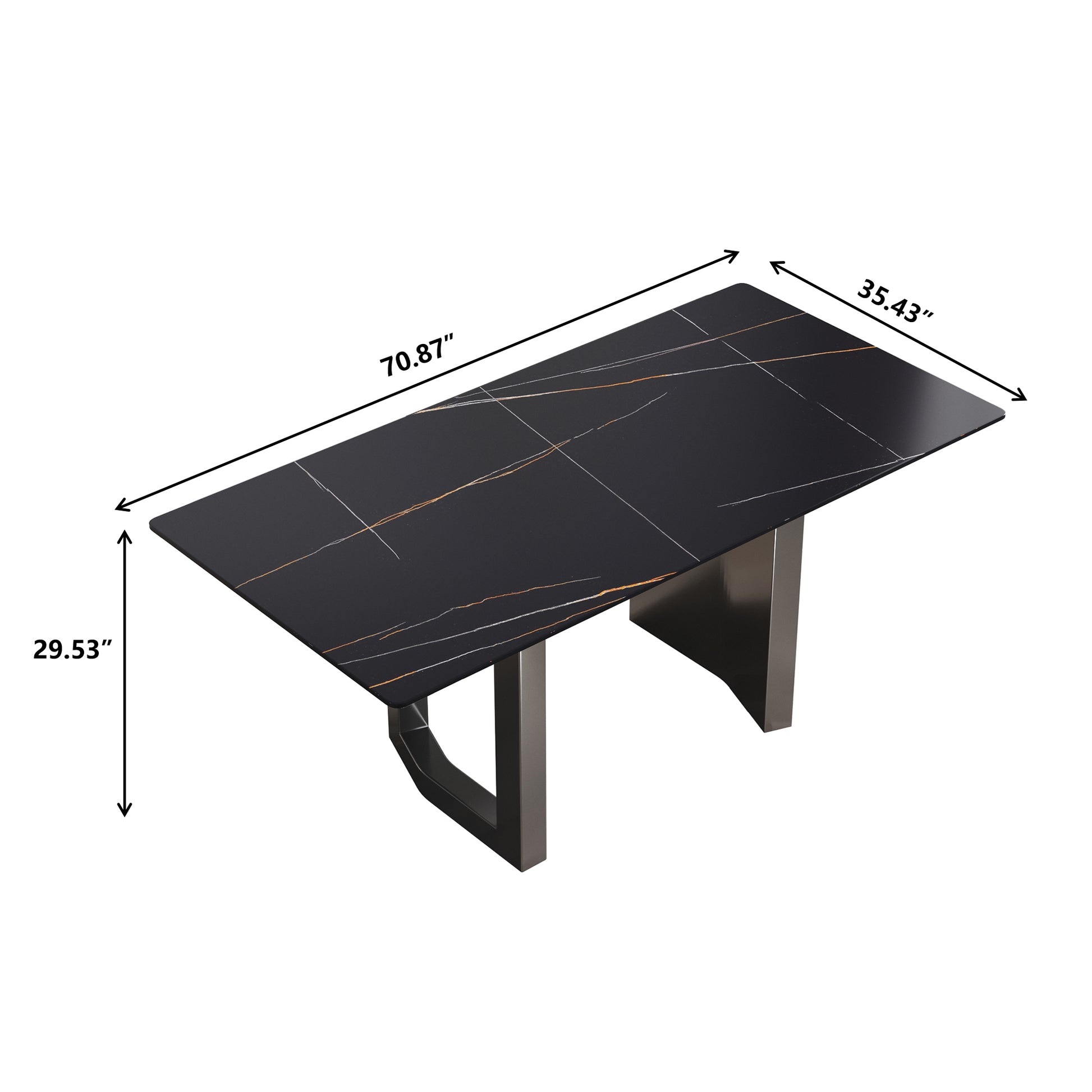 70.87" Modern Artificial Stone Black Straight Edge Black Metal Leg Dining Table Can Accommodate 6 8 People Black Metal Sintered Stone