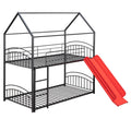 Twin Over Twin Metal Bunk Bed With Slide,Kids House Bed Black Red Twin Black Metal