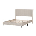 Queen Bed Frame Velvet Upholstered Bed Frame With Vertical Channel Tufted Headboard Beige Beige Solid Wood