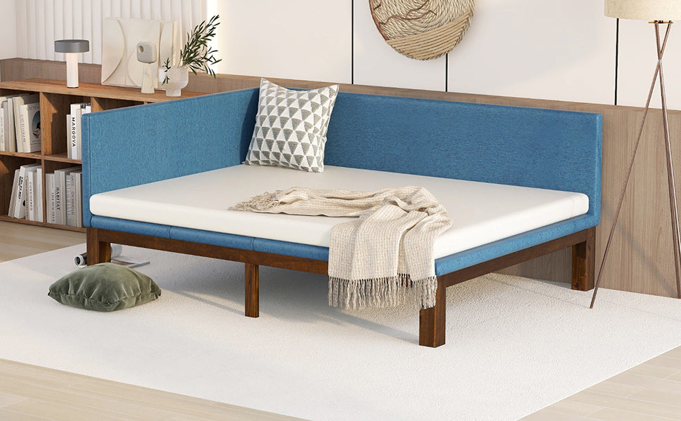 Upholstered Daybed Sofa Bed Frame Full Size Linen Blue Blue Upholstered