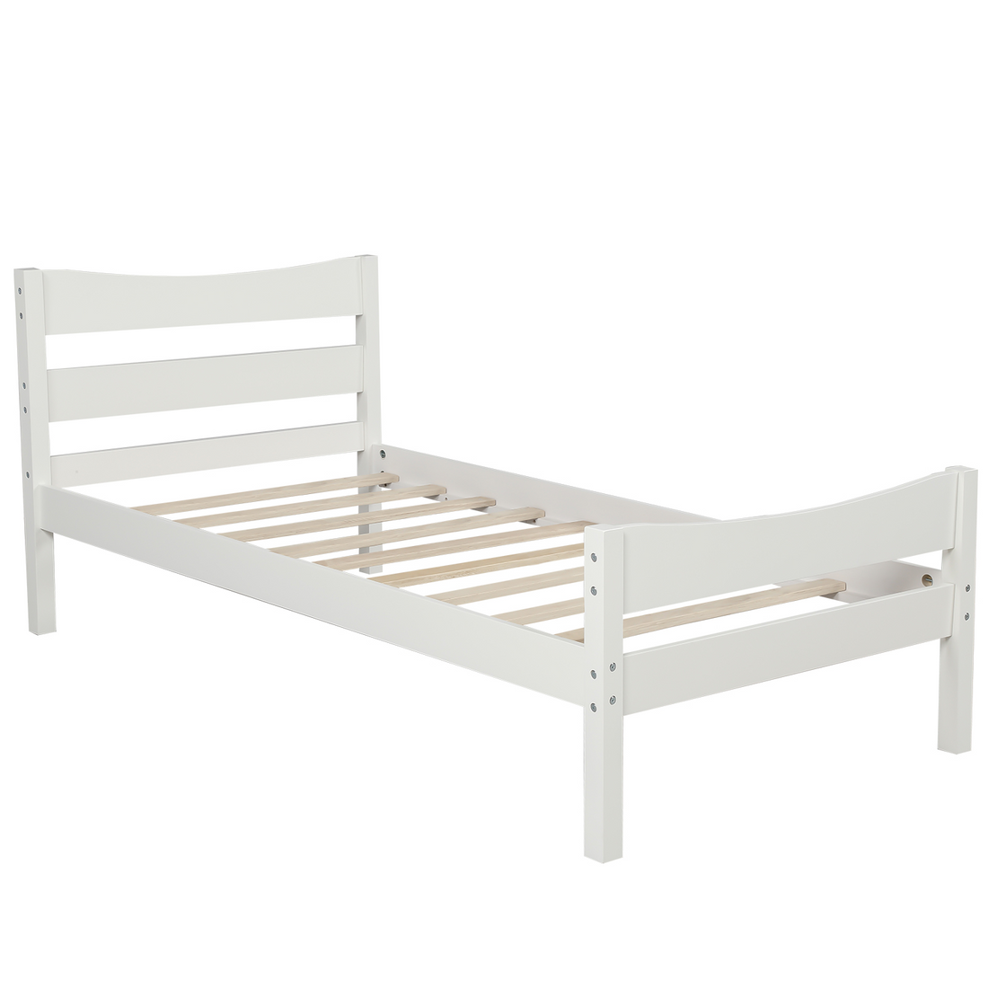 Twin Size Wood Platform Bed With Headboard And Wooden Slat Support White White Solid Wood