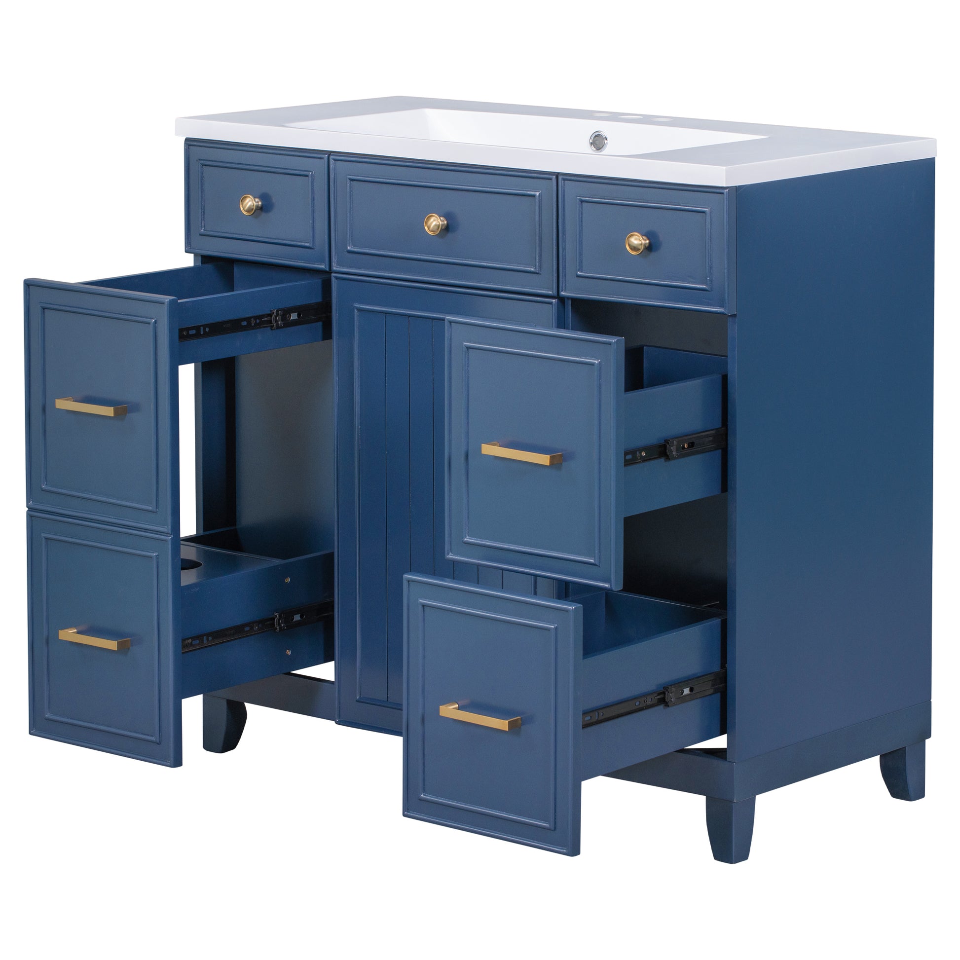 36" Bathroom Vanity Cabinet With Sink Top Combo Set, Navy Blue, Single Sink, Shaker Cabinet With Soft Closing Door And Drawer Navy Blue Solid Wood Mdf Resin