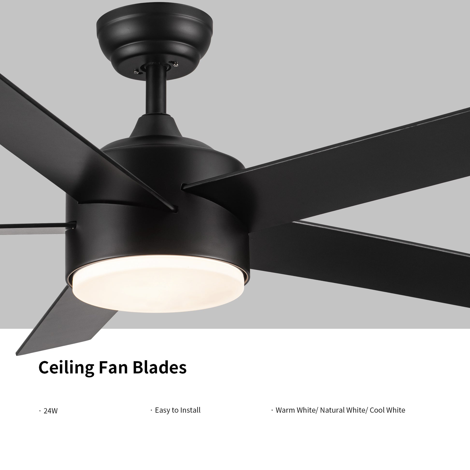 52 Inch Indoor 5 Plywood Black Ceiling Fan With Light Matte Black American Traditional,Farmhouse Steel Plywood