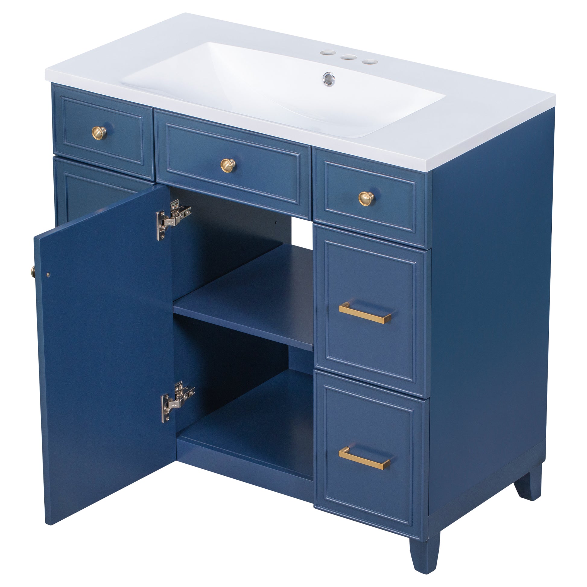 36" Bathroom Vanity Cabinet With Sink Top Combo Set, Navy Blue, Single Sink, Shaker Cabinet With Soft Closing Door And Drawer Navy Blue Solid Wood Mdf Resin