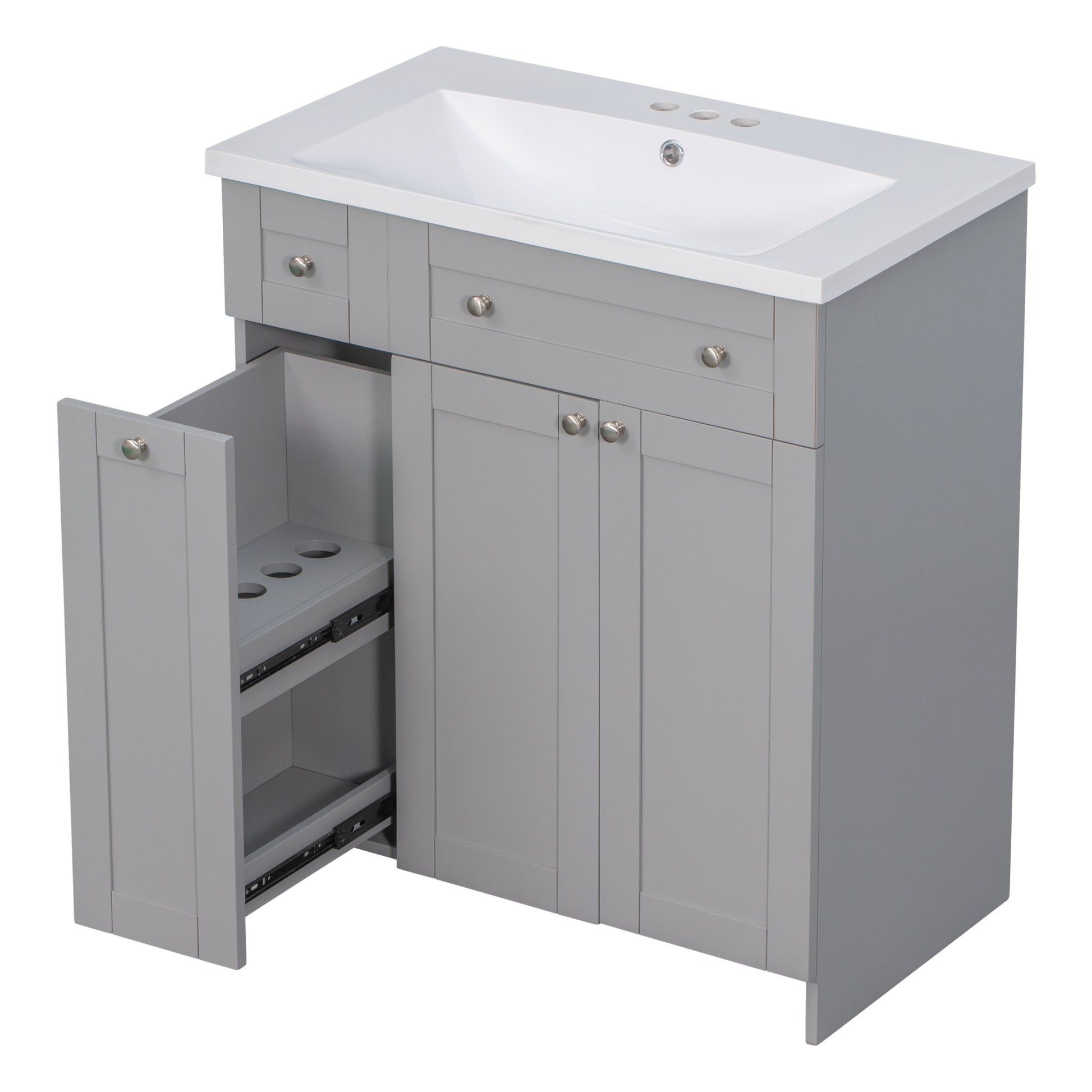 30" Bathroom Vanity With Single Sink In Grey,Combo Cabinet Undermount Sink,Bathroom Storage Cabinet Grey Mdf