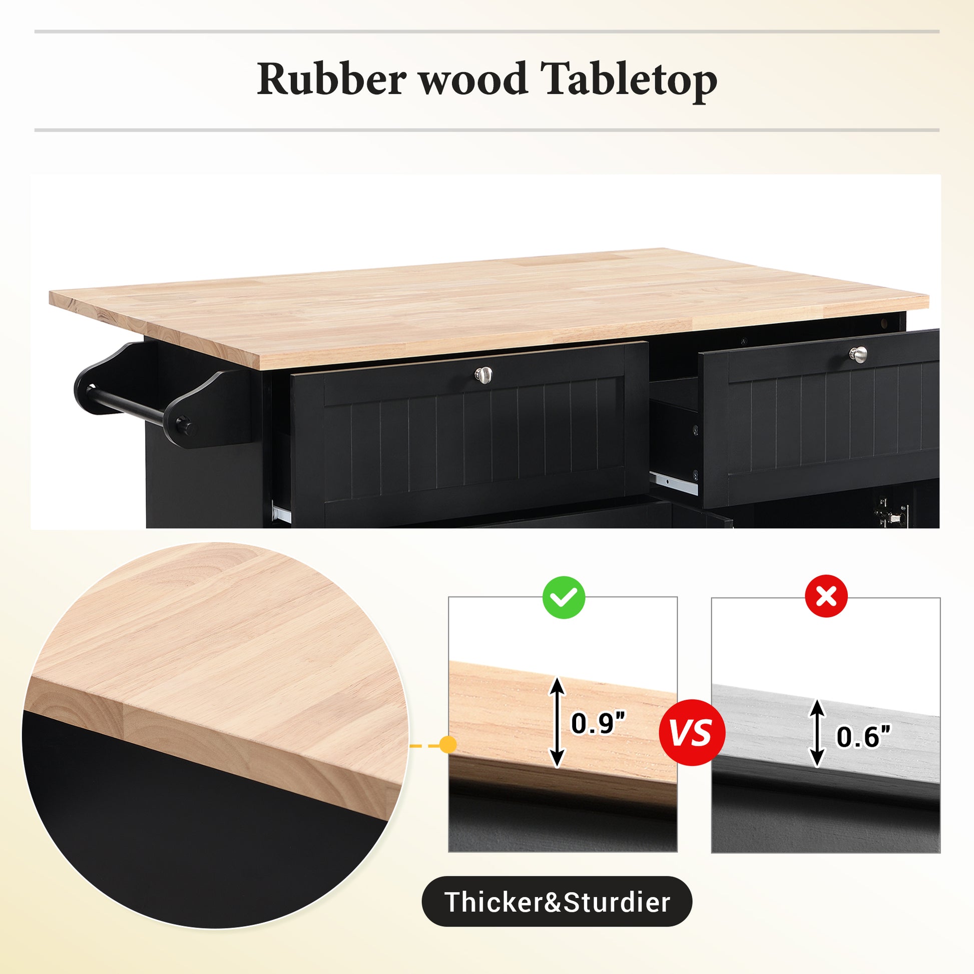 Farmhouse Kitchen Island Set With Drop Leaf And 2 Seatings,Dining Table Set With Storage Cabinet, Drawers And Towel Rack, Black Rustic Brown Black Kitchen Farmhouse Rectangular Kitchen Island Sets