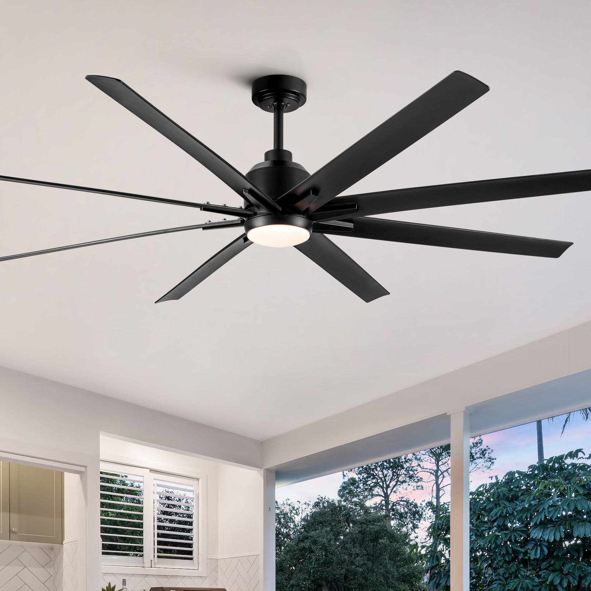 72" Supper Large Integrated Led Light Ceiling Fan With Black Abs Blade Matt Black Abs