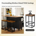Farmhouse Kitchen Island Set With Drop Leaf And 2 Seatings,Dining Table Set With Storage Cabinet, Drawers And Towel Rack, Black Rustic Brown Black Kitchen Farmhouse Rectangular Kitchen Island Sets