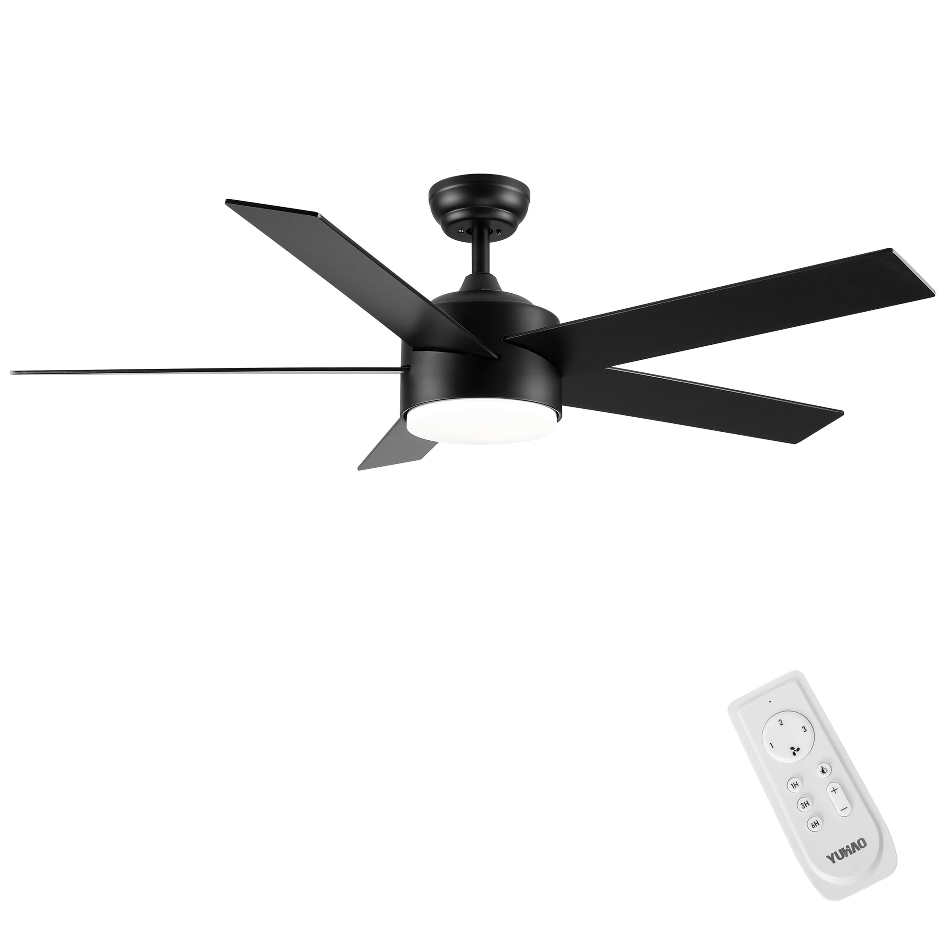 52" Integrated Led Light Matte Black Blade Ceiling Fan With Remote Control Matte Black Plywood