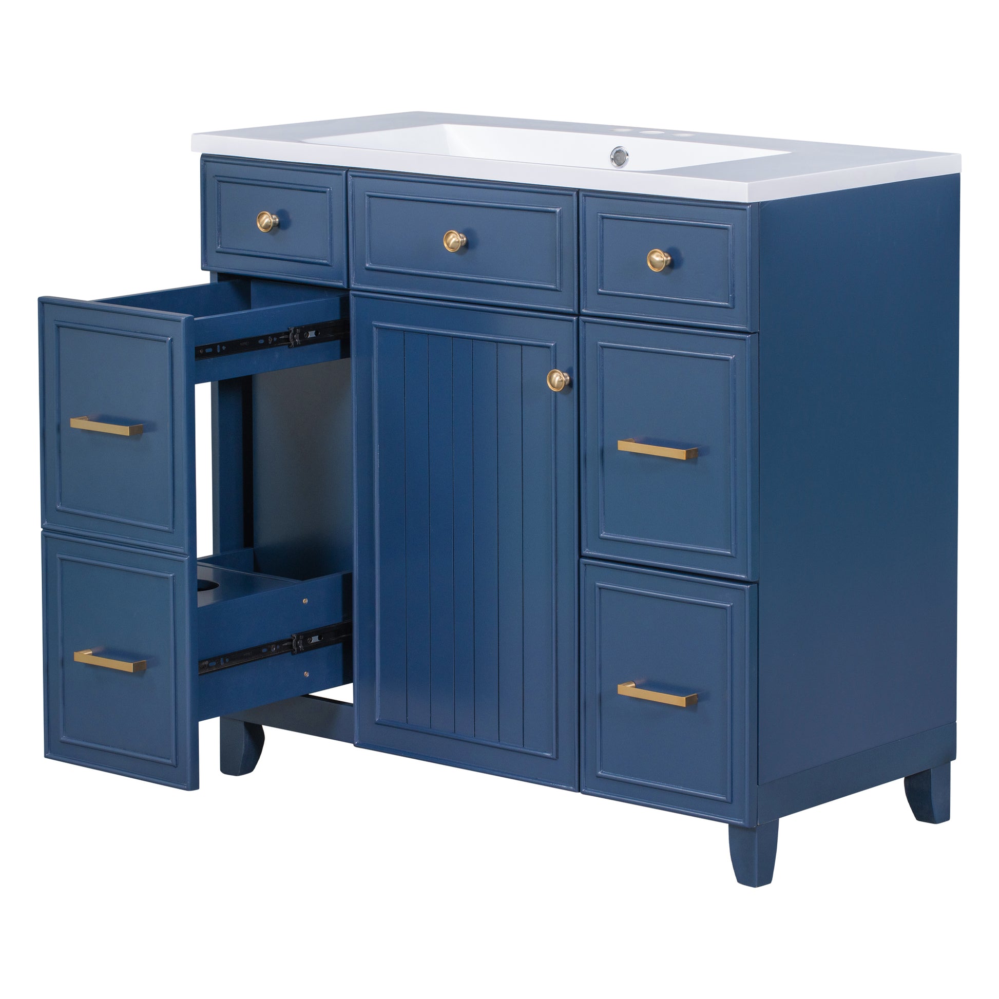 36" Bathroom Vanity Cabinet With Sink Top Combo Set, Navy Blue, Single Sink, Shaker Cabinet With Soft Closing Door And Drawer Navy Blue Solid Wood Mdf Resin