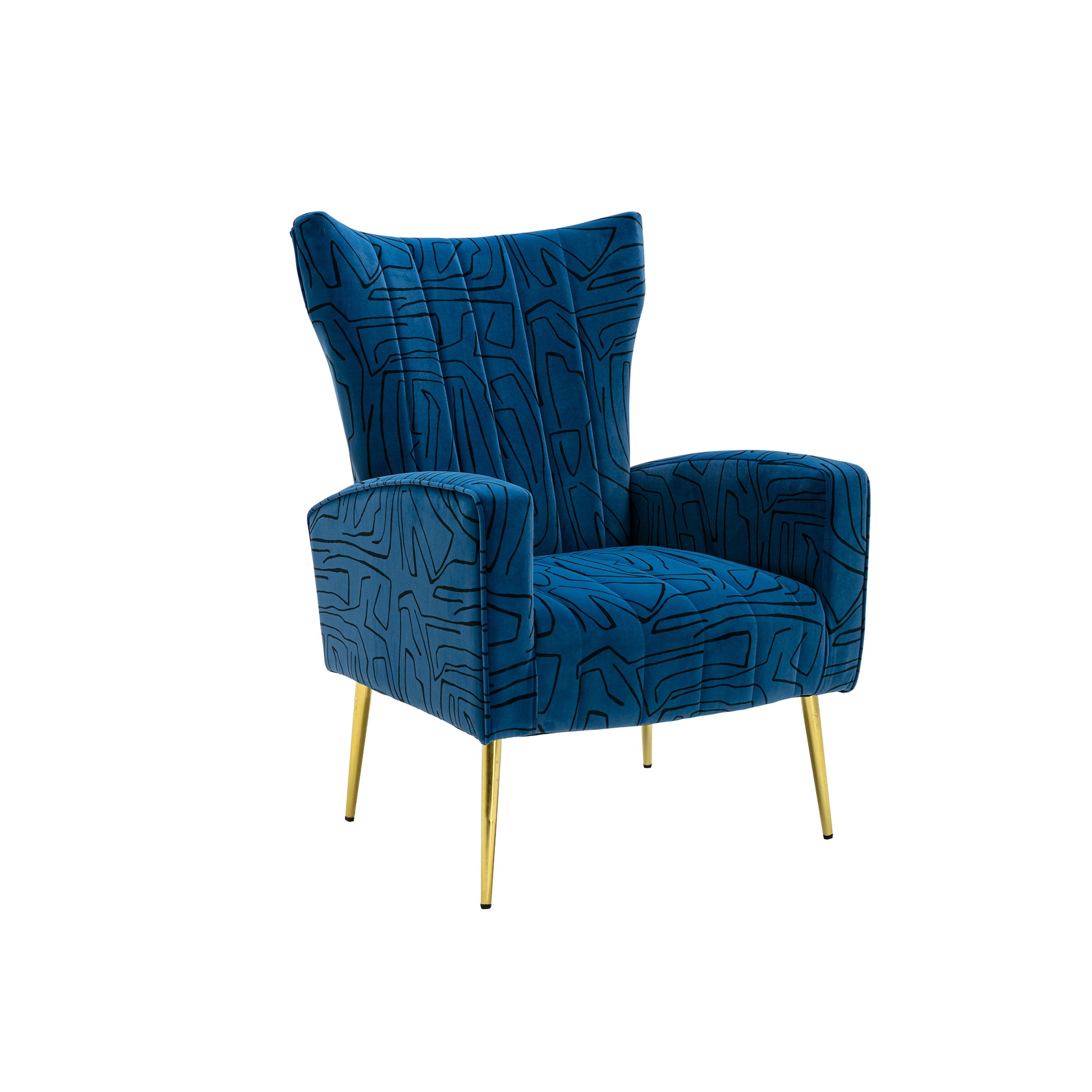 Coolmore Accent Chair ,Leisure Single Chair With Rose Golden Feet Navy Metal