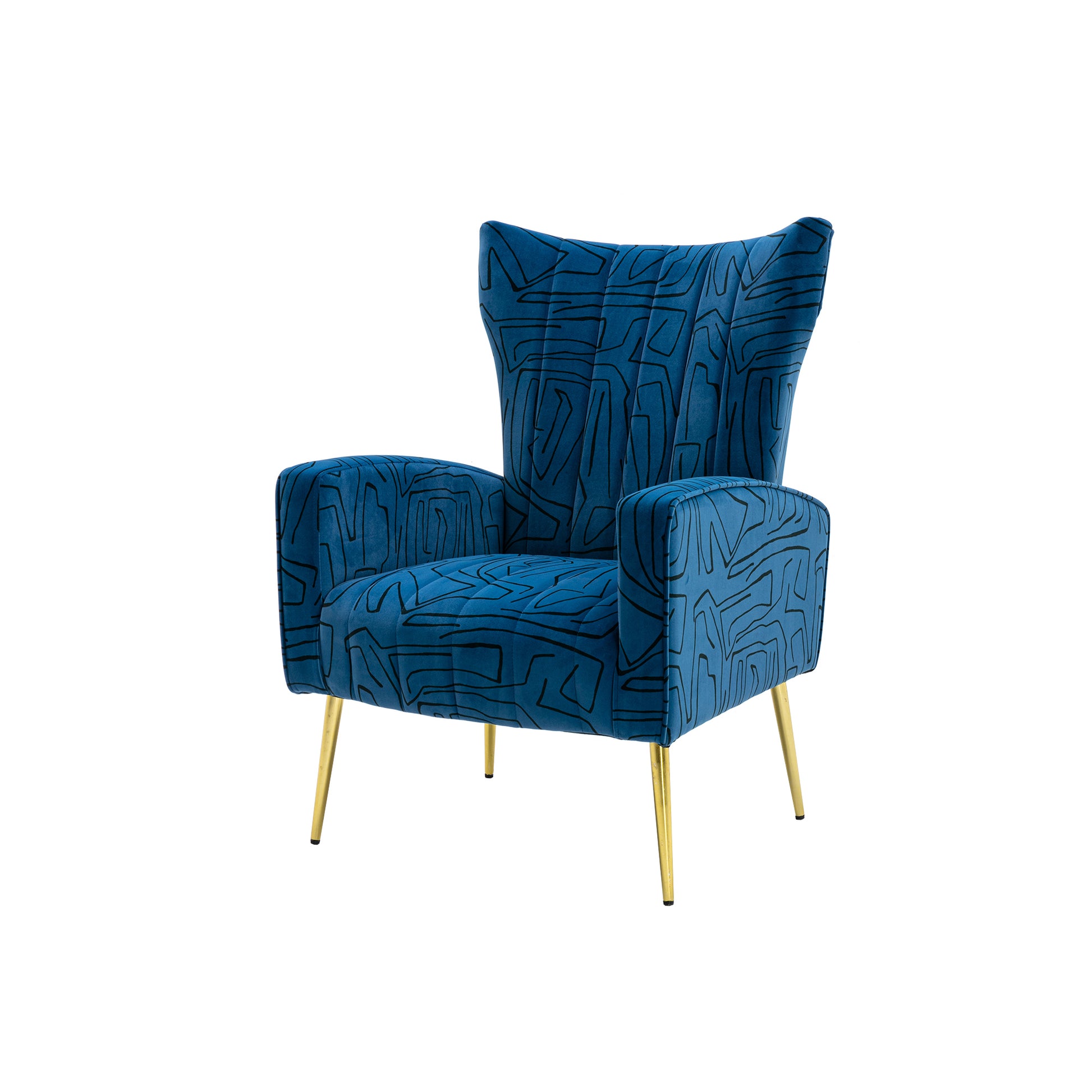 Coolmore Accent Chair ,Leisure Single Chair With Rose Golden Feet Navy Metal