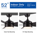 52 Inch Indoor 5 Plywood Black Ceiling Fan With Light Matte Black American Traditional,Farmhouse Steel Plywood