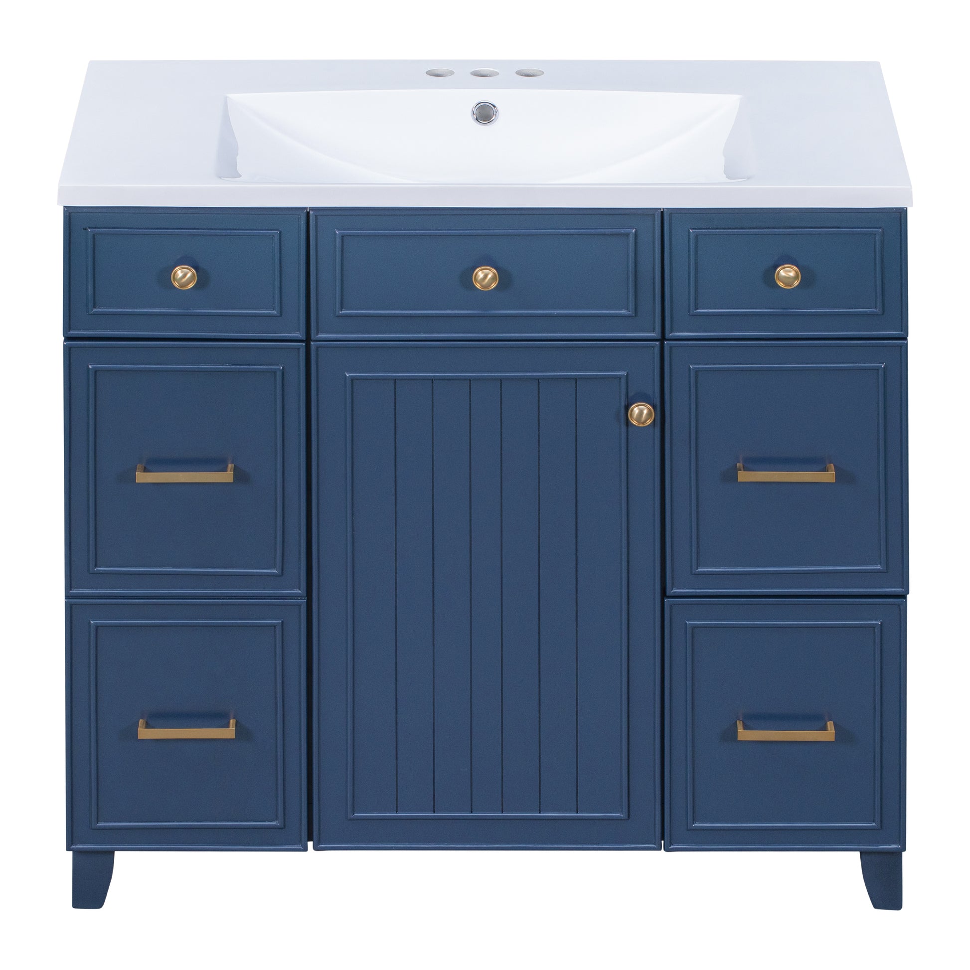 36" Bathroom Vanity Cabinet With Sink Top Combo Set, Navy Blue, Single Sink, Shaker Cabinet With Soft Closing Door And Drawer Navy Blue Solid Wood Mdf Resin