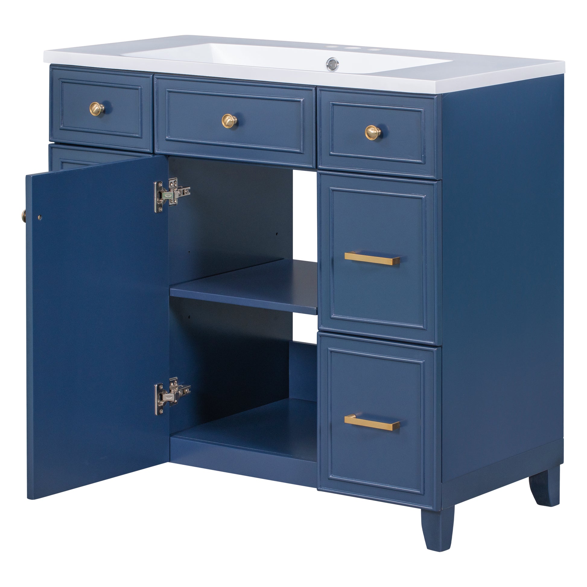 36" Bathroom Vanity Cabinet With Sink Top Combo Set, Navy Blue, Single Sink, Shaker Cabinet With Soft Closing Door And Drawer Navy Blue Solid Wood Mdf Resin