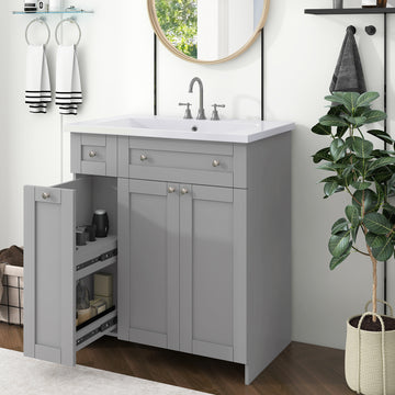 30" Bathroom Vanity With Single Sink In Grey,Combo Cabinet Undermount Sink,Bathroom Storage Cabinet Grey Mdf