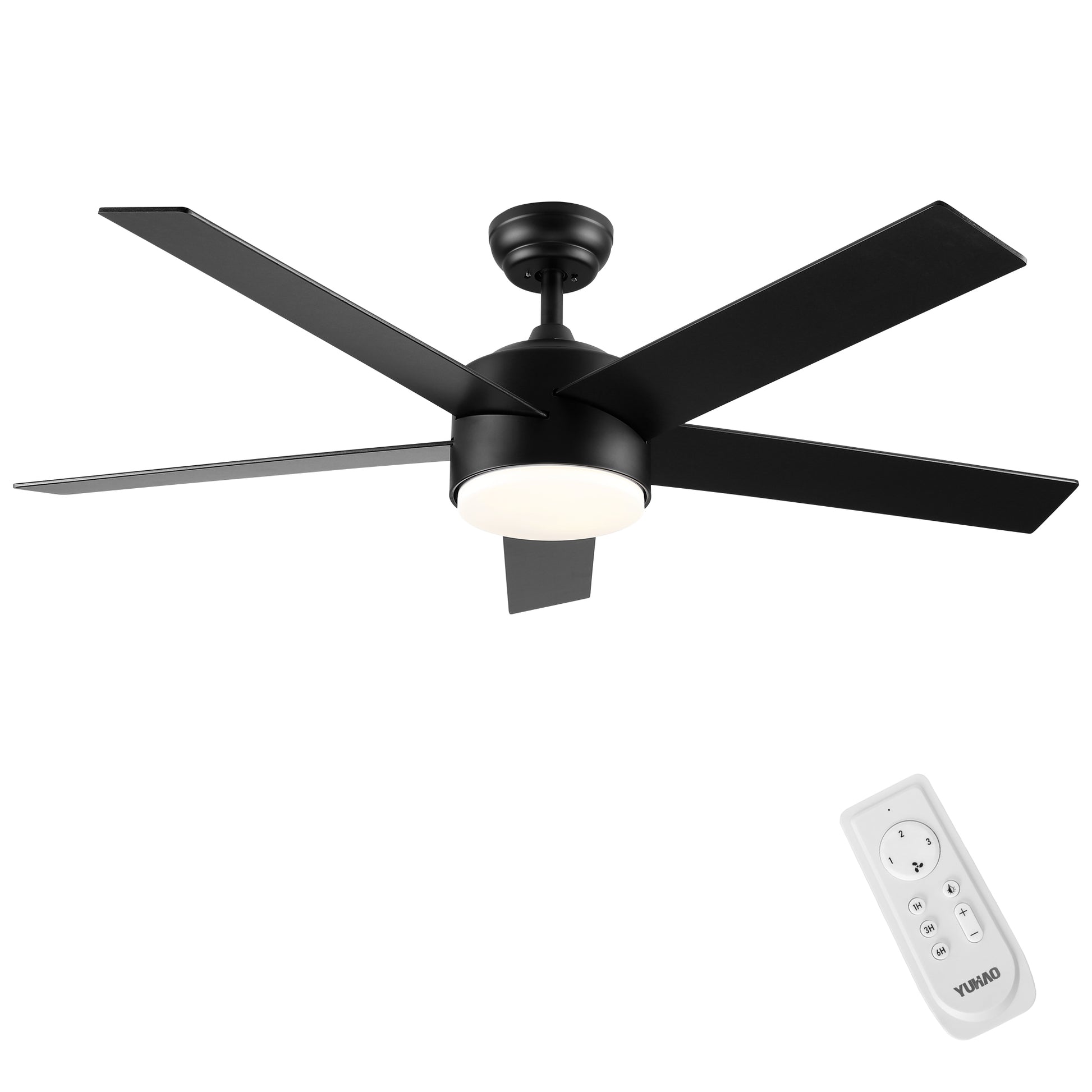 52" Integrated Led Light Matte Black Blade Ceiling Fan With Remote Control Matte Black Plywood