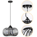 Modern Oblate Black Crystal Chandelier Fixture, Ceiling Pendant Light For Living Room, Bedroom, Kitchen, Dining Room, Hallway, Adjustable Color Temperature, Dimmable, 120V, E26, W16.5*L31.5 Matt
