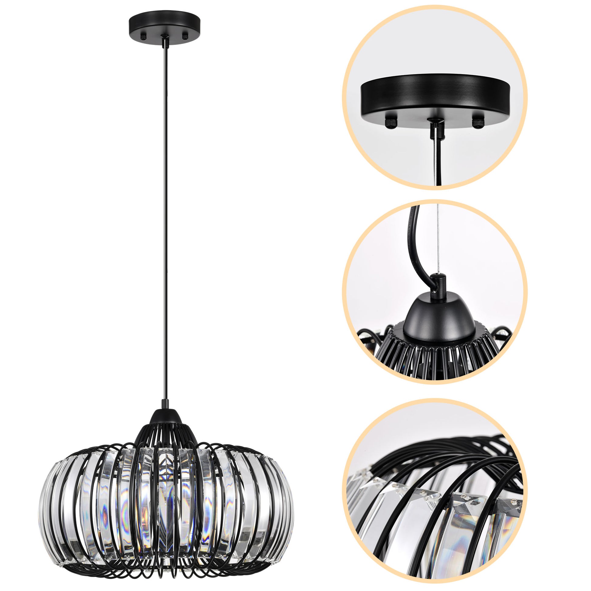 Modern Oblate Black Crystal Chandelier Fixture, Ceiling Pendant Light For Living Room, Bedroom, Kitchen, Dining Room, Hallway, Adjustable Color Temperature, Dimmable, 120V, E26, W16.5*L31.5 Matt