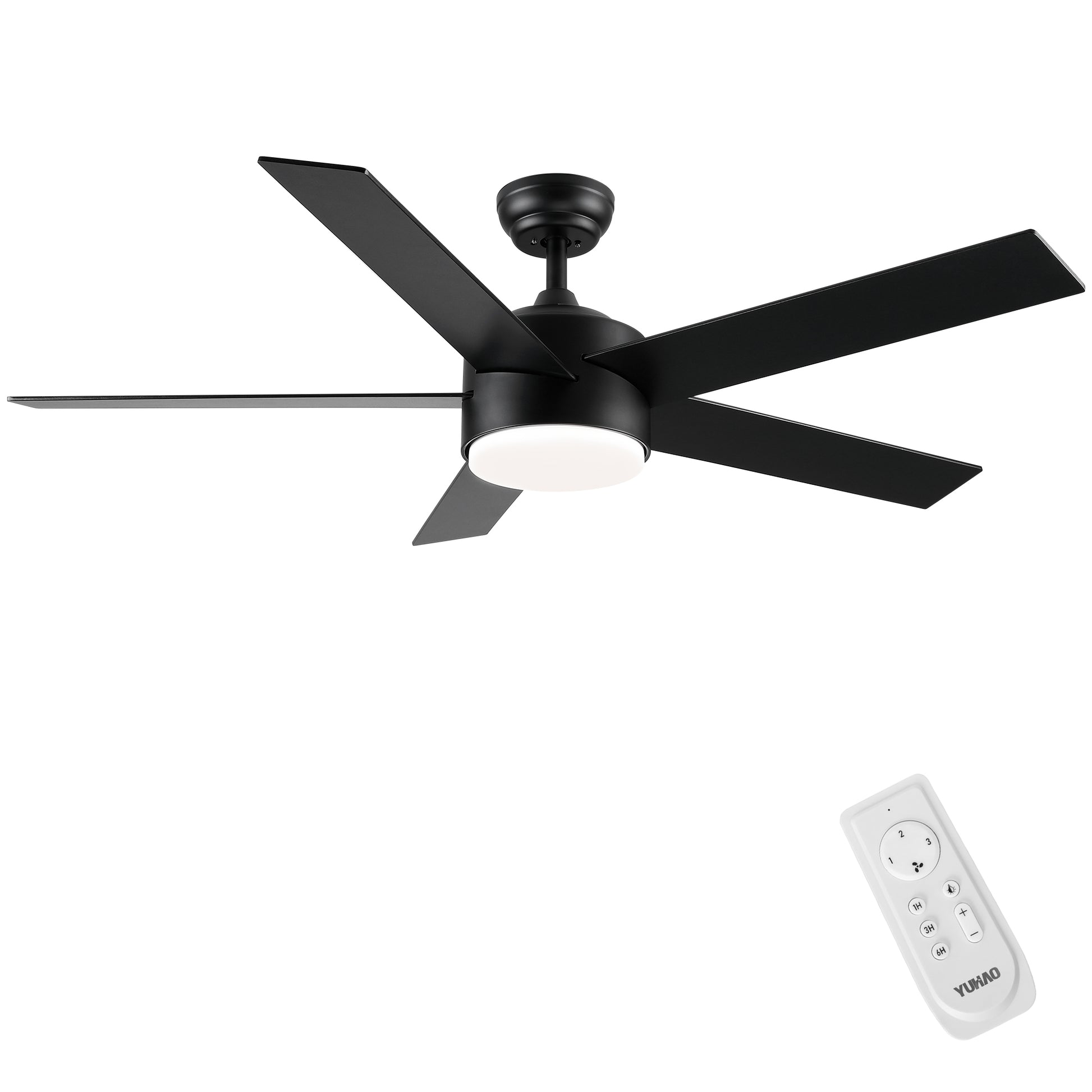 52" Integrated Led Light Matte Black Blade Ceiling Fan With Remote Control Matte Black Plywood