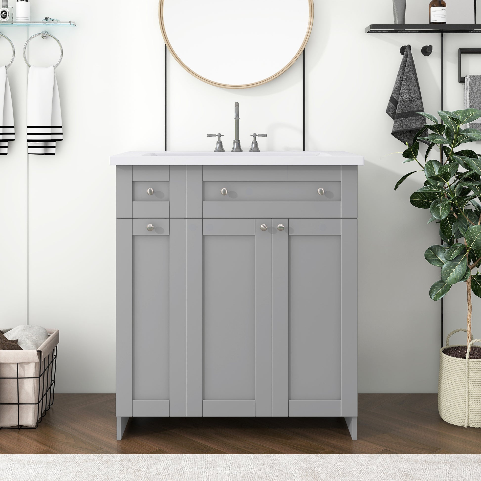 30" Bathroom Vanity With Single Sink In Grey,Combo Cabinet Undermount Sink,Bathroom Storage Cabinet Grey Mdf