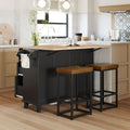 Farmhouse Kitchen Island Set With Drop Leaf And 2 Seatings,Dining Table Set With Storage Cabinet, Drawers And Towel Rack, Black Rustic Brown Black Kitchen Farmhouse Rectangular Kitchen Island Sets