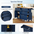 Farmhouse Kitchen Island Set With Drop Leaf And 2 Seatings,Dining Table Set With Storage Cabinet, Drawers And Towel Rack, Blue Black Brown Blue Kitchen Farmhouse Rectangular Kitchen Island Sets Rubberwood Solid Wood Small Less Than 40In