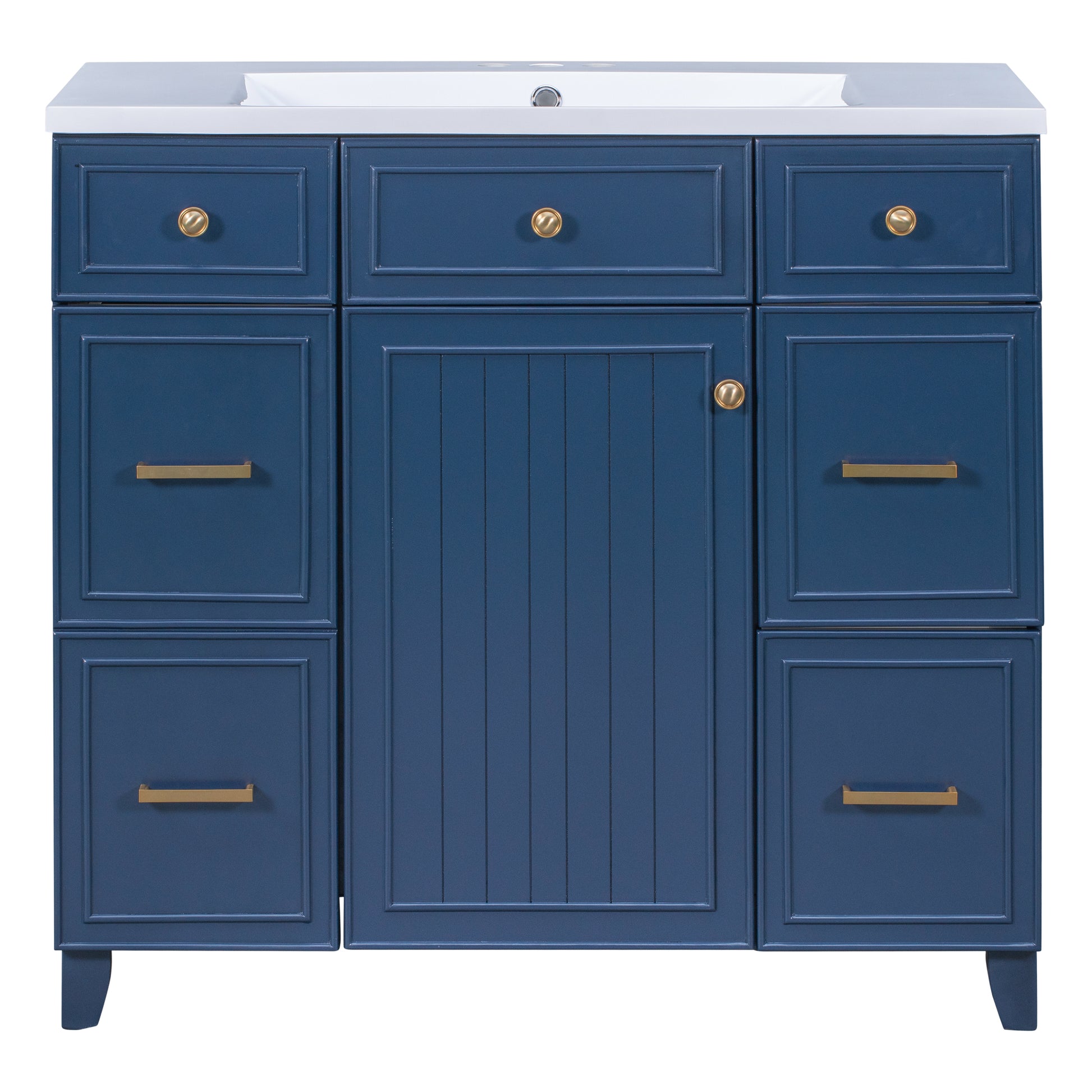 36" Bathroom Vanity Cabinet With Sink Top Combo Set, Navy Blue, Single Sink, Shaker Cabinet With Soft Closing Door And Drawer Navy Blue Solid Wood Mdf Resin