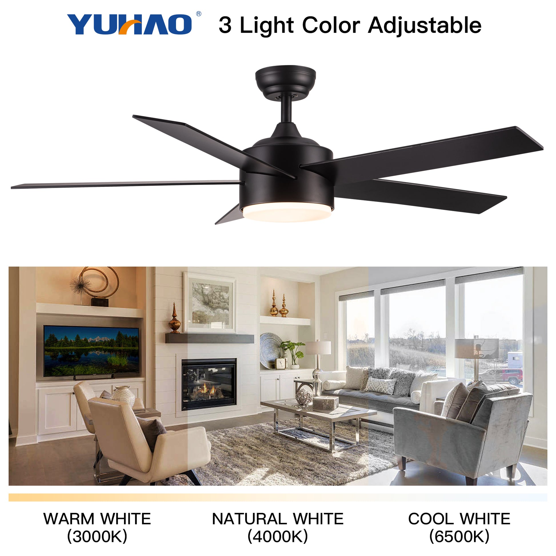 52" Integrated Led Light Matte Black Blade Ceiling Fan With Remote Control Matte Black Plywood