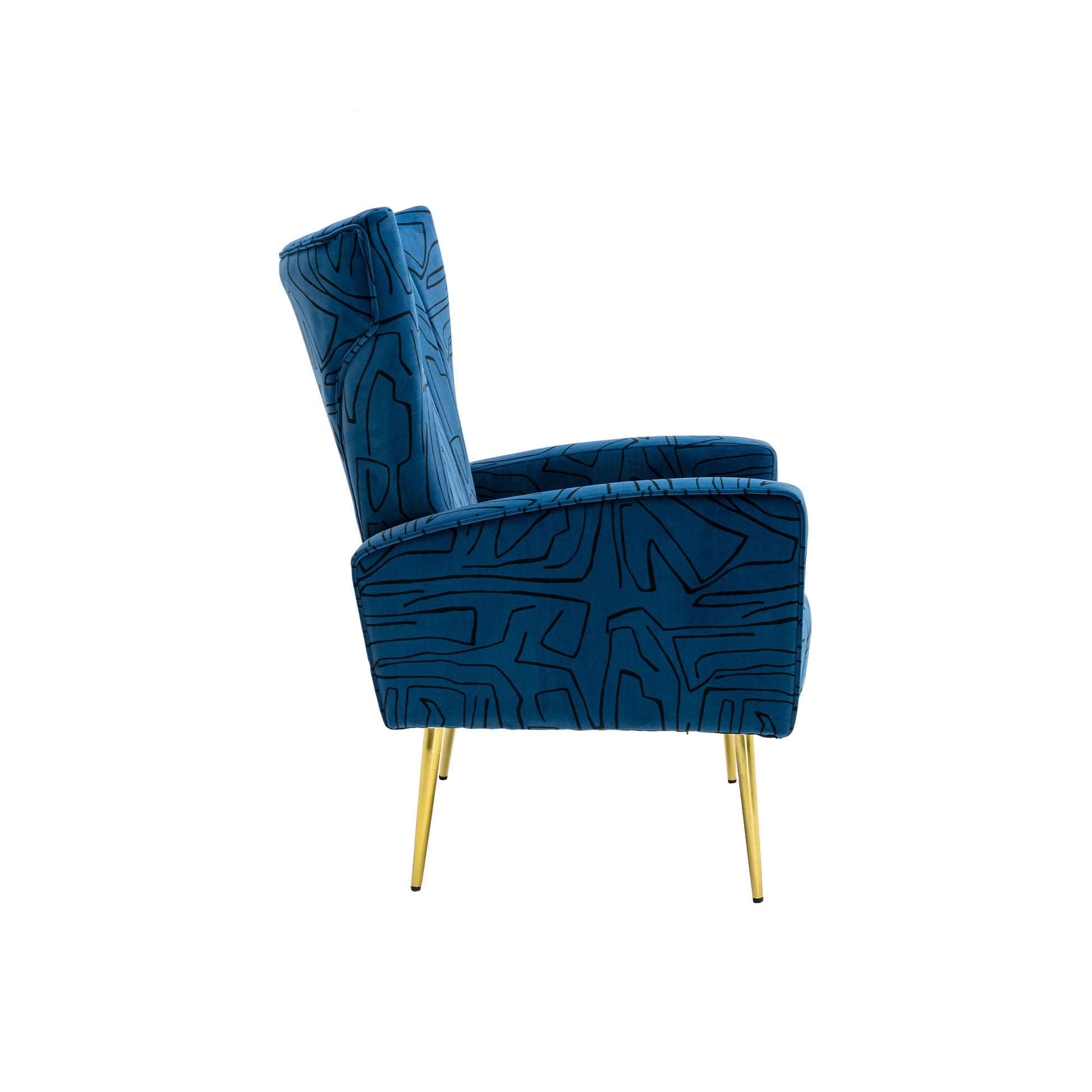 Coolmore Accent Chair ,Leisure Single Chair With Rose Golden Feet Navy Metal