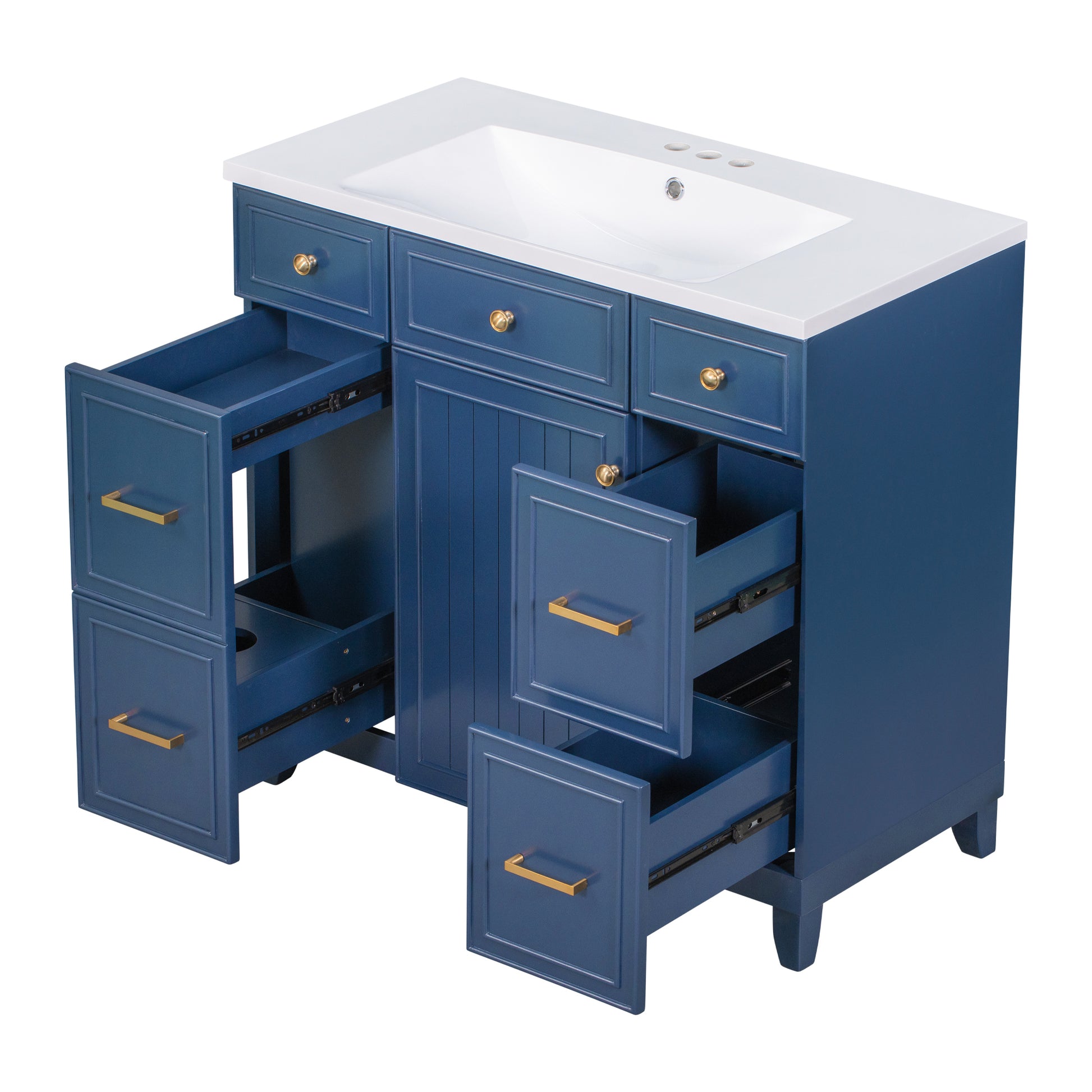 36" Bathroom Vanity Cabinet With Sink Top Combo Set, Navy Blue, Single Sink, Shaker Cabinet With Soft Closing Door And Drawer Navy Blue Solid Wood Mdf Resin