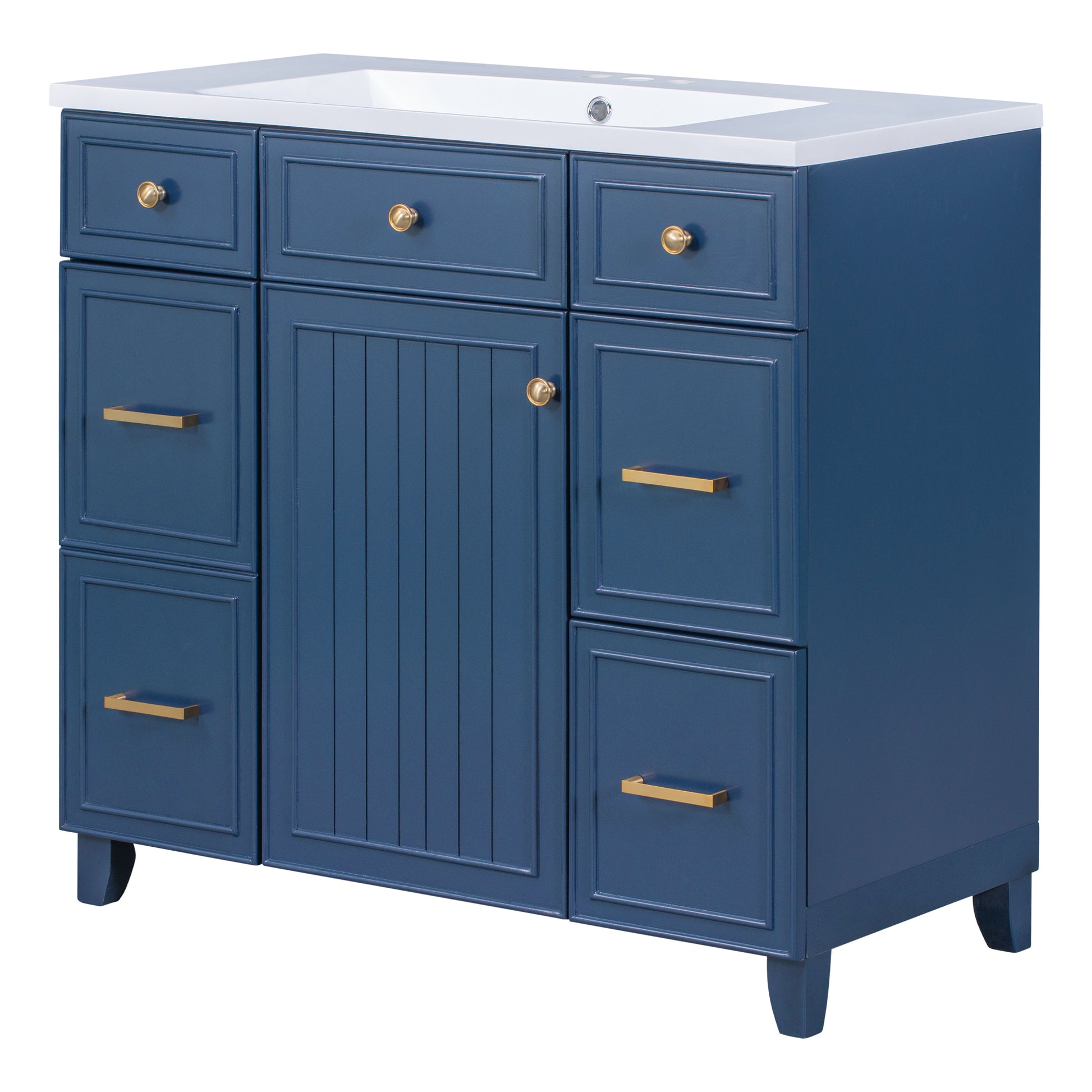 36" Bathroom Vanity Cabinet With Sink Top Combo Set, Navy Blue, Single Sink, Shaker Cabinet With Soft Closing Door And Drawer Navy Blue Solid Wood Mdf Resin