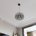 Modern Oblate Black Crystal Chandelier Fixture, Ceiling Pendant Light For Living Room, Bedroom, Kitchen, Dining Room, Hallway, Adjustable Color Temperature, Dimmable, 120V, E26, W16.5*L31.5 Matt