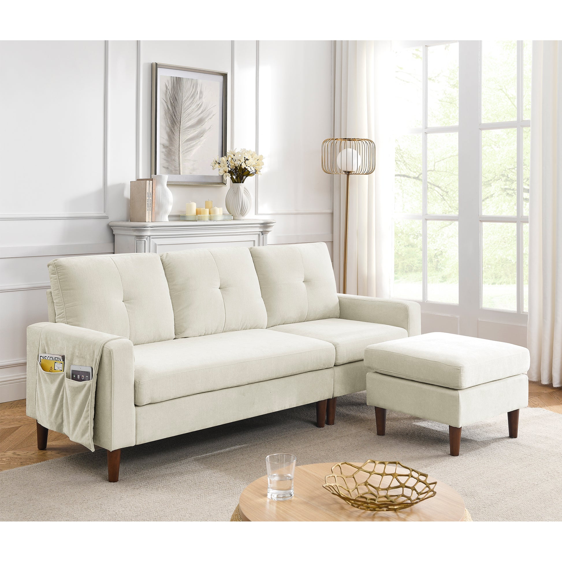 80" Convertible Sectional Sofa Couch, 3 Seats L Shape Sofa With Removable Cushions And Pocket, Rubber Wood Legs, Beige Chenille Beige Chenille