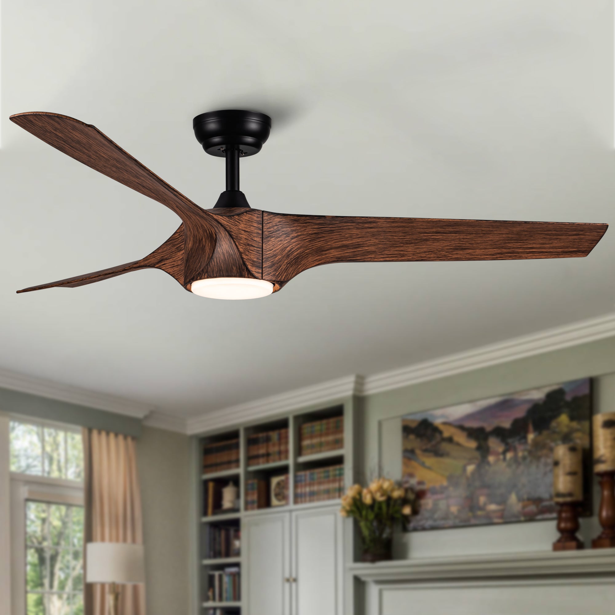 56 In.Intergrated Led Ceiling Fan With Brown Wood Grain Abs Blade Brown Abs