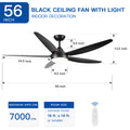 56 In Intergrated Led Ceiling Fan Lighting With Black Abs Blade Black Abs