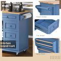 Kitchen Cart With Rubber Wood Desktop Rolling Mobile Kitchen Island With Storage And 5 Draws 53 Inch Length Blue Blue Mdf