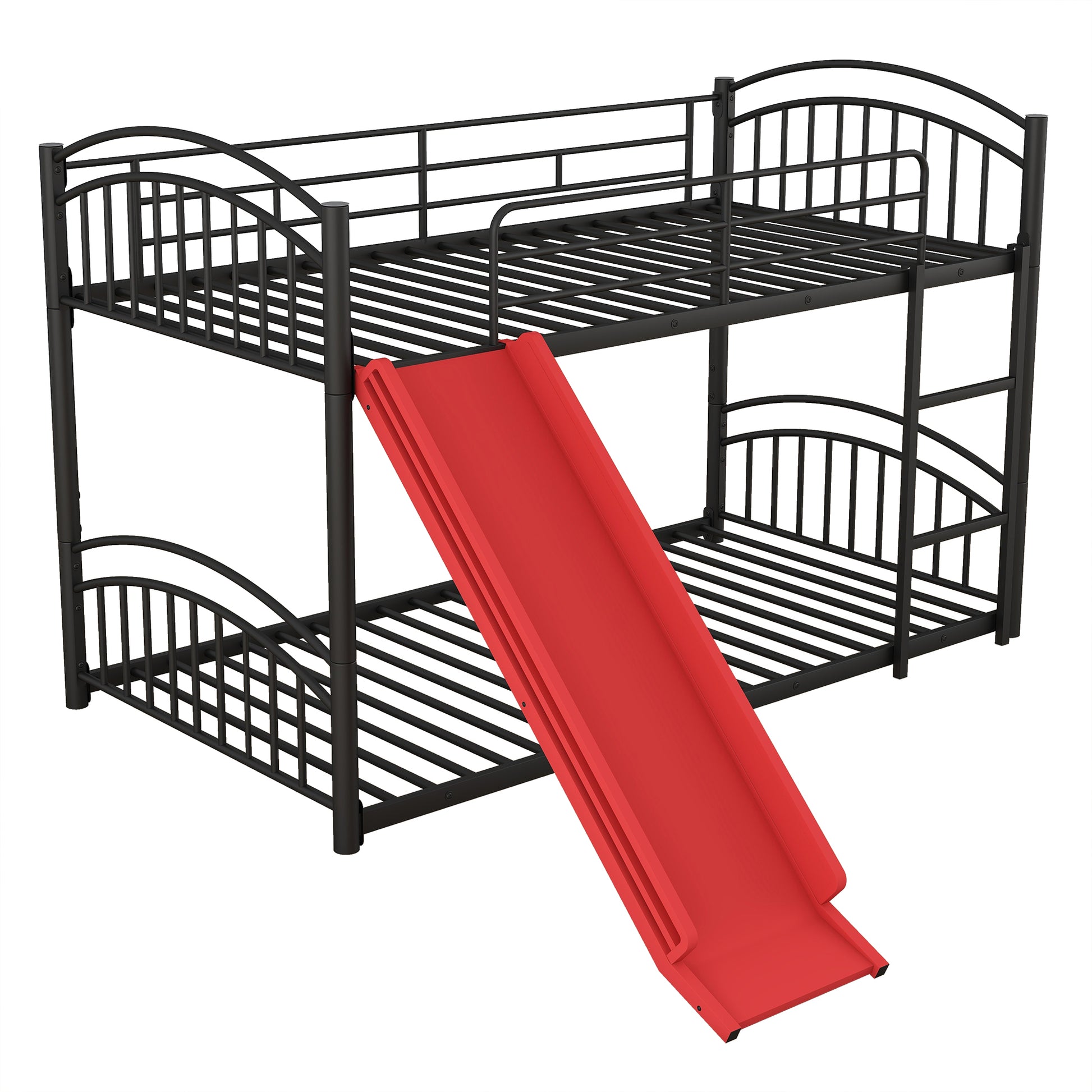 Twin Over Twin Metal Bunk Bed With Slide,Kids House Bed Black Red Twin Black Metal