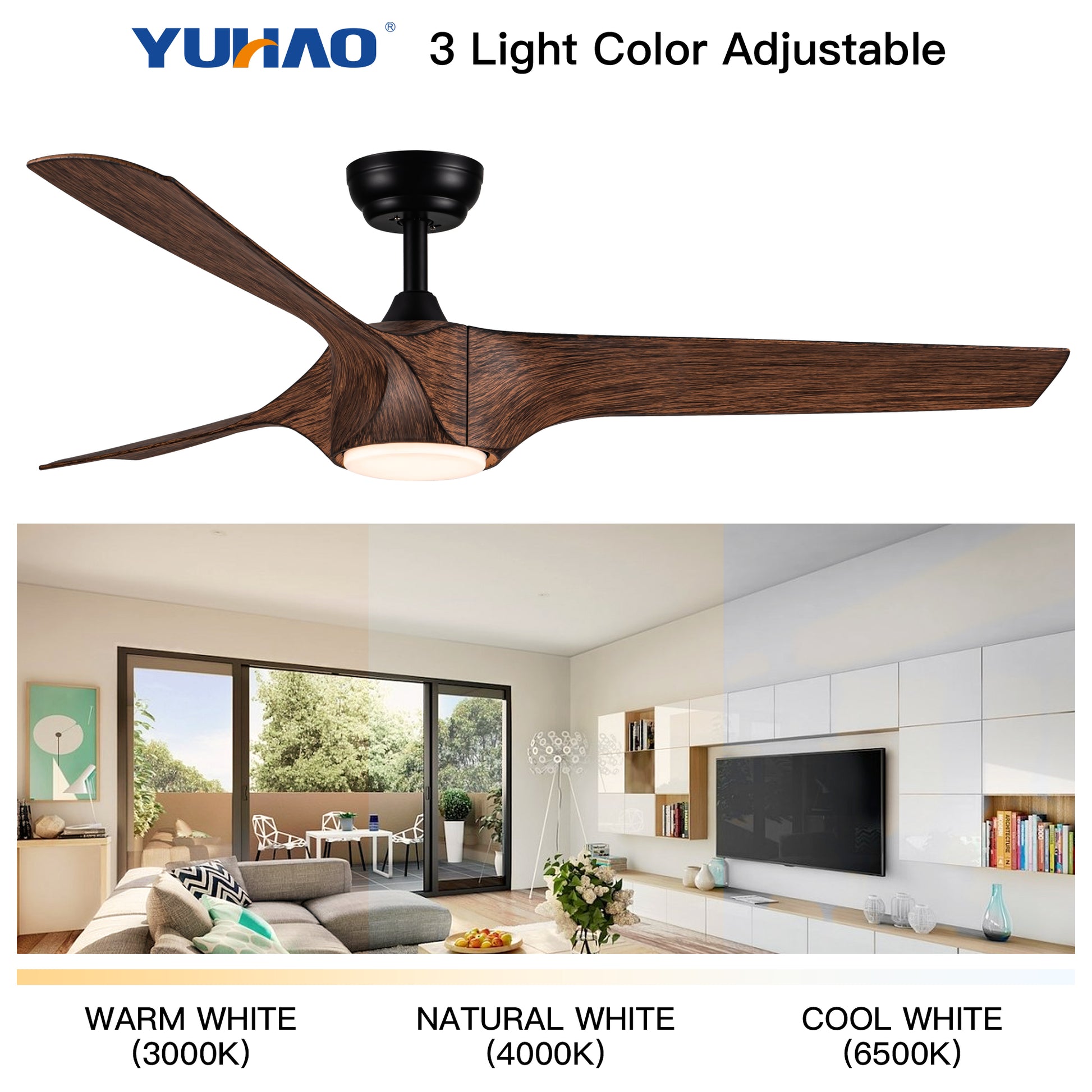 56 In.Intergrated Led Ceiling Fan With Brown Wood Grain Abs Blade Brown Abs