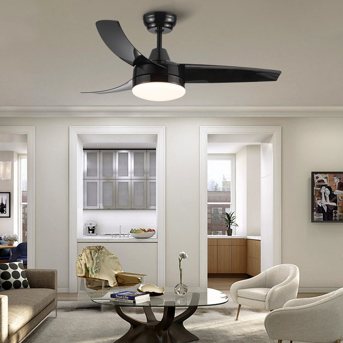 Matte Black Ceiling Fan With Integrated Led Light Black Abs