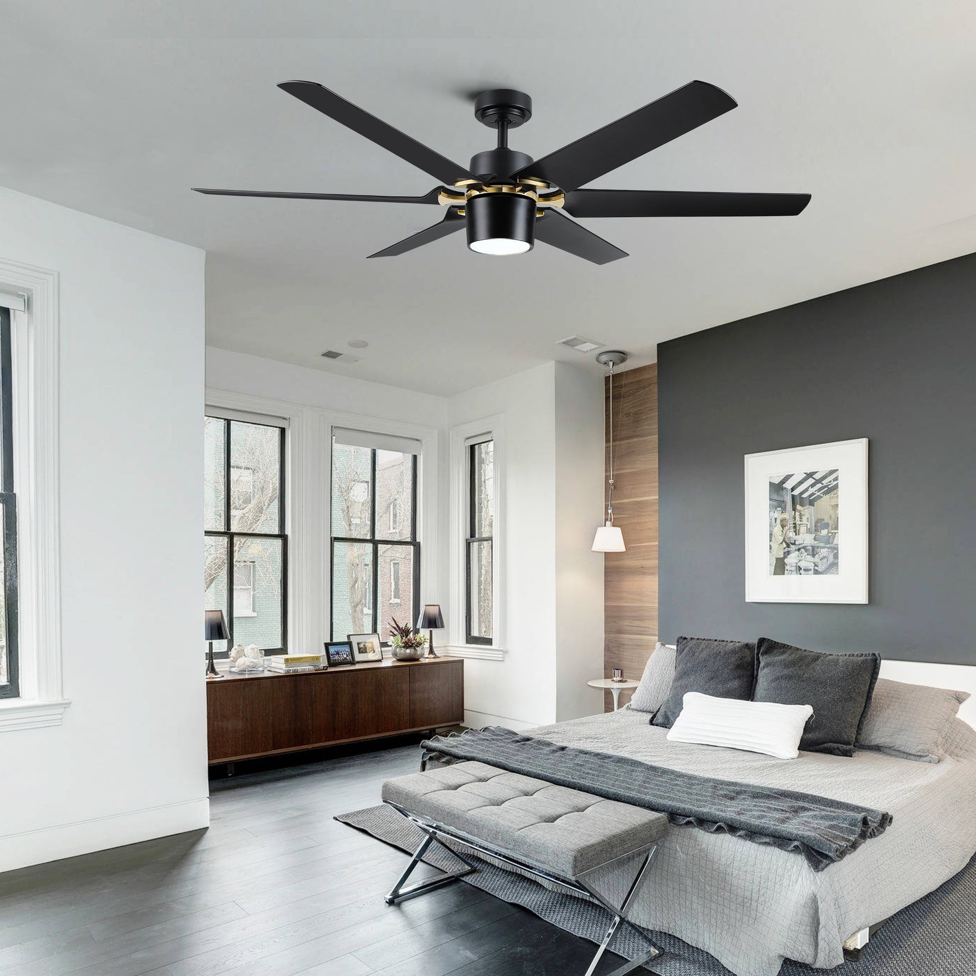 Modern 60" Integrated Led Light Ceiling Fan With Remote Control Matt Black Abs