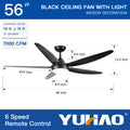 56 In Intergrated Led Ceiling Fan Lighting With Black Abs Blade Black Abs